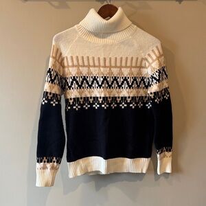 Women's Turtleneck Sweater - Black, White, and Tan